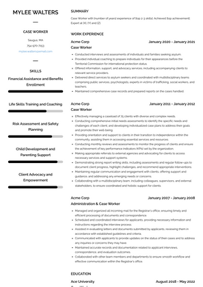 Case Worker Resume Sample and Template