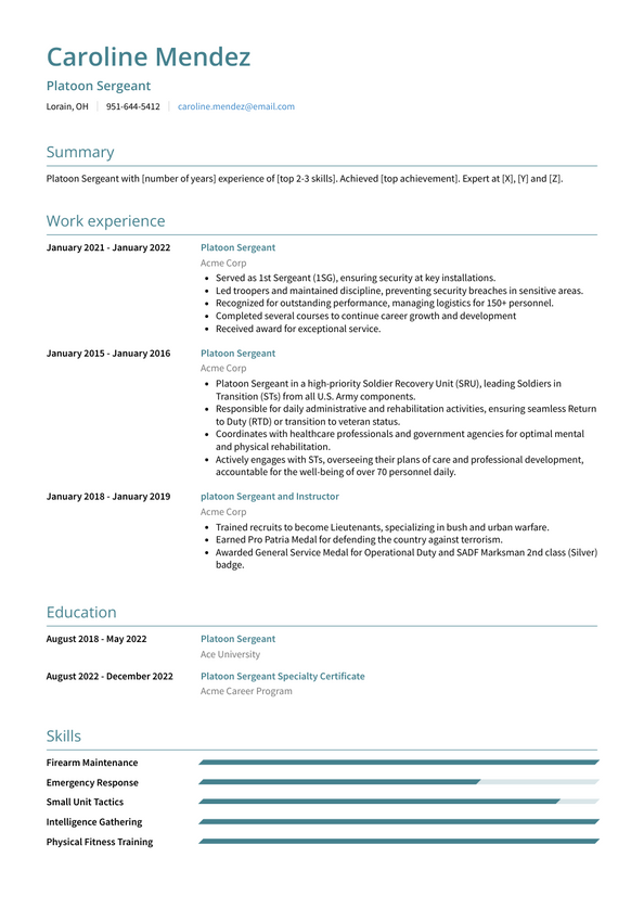 Platoon Sergeant Resume Examples and Templates