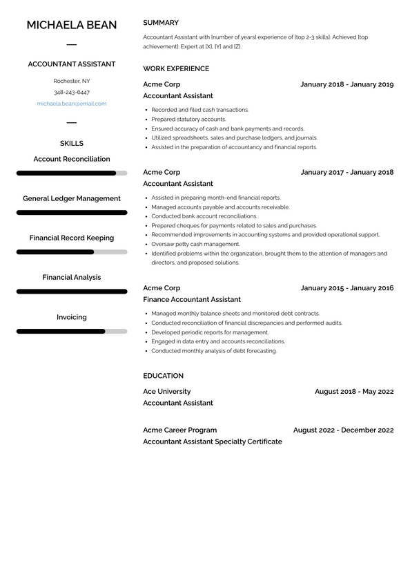 Accountant Assistant Resume Examples and Templates