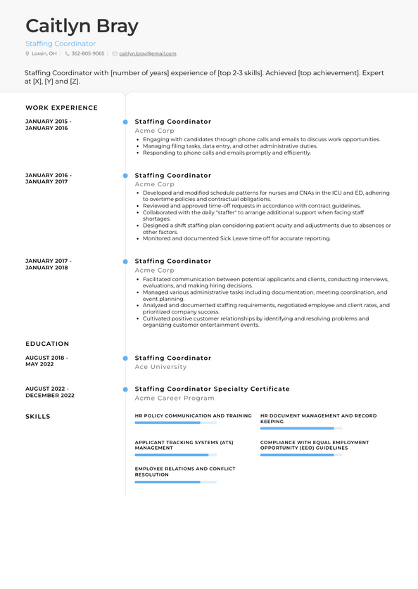 Staffing Coordinator Resume Examples and Templates