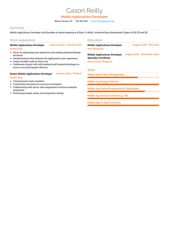 Mobile Applications Developer Resume Examples and Templates