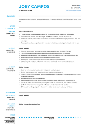 Clinical Dietitian Resume Sample and Template