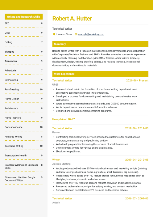 yellow color resume template maple