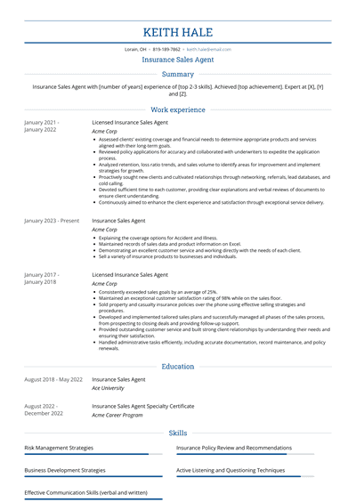 Insurance Sales Agent Resume Examples and Templates