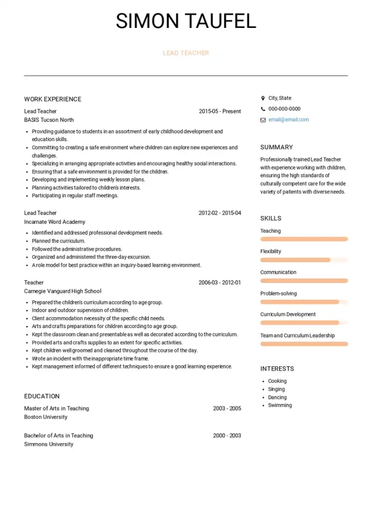 chronological resume sample canada