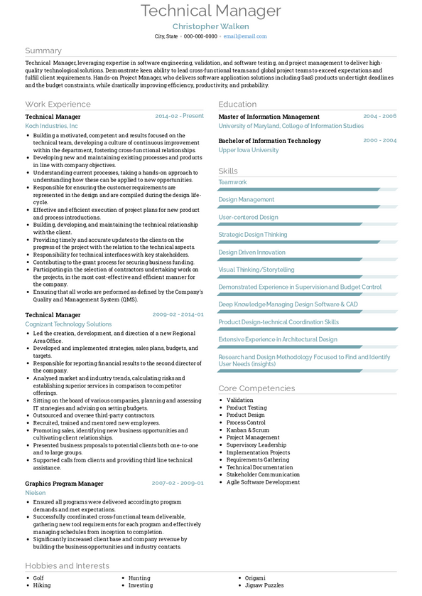 Technical Manager Resume Samples and Templates | VisualCV