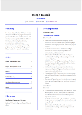 3 Scrum Master Resume Examples: Scrum, Agile Scrum & Entry Level Scrum ...