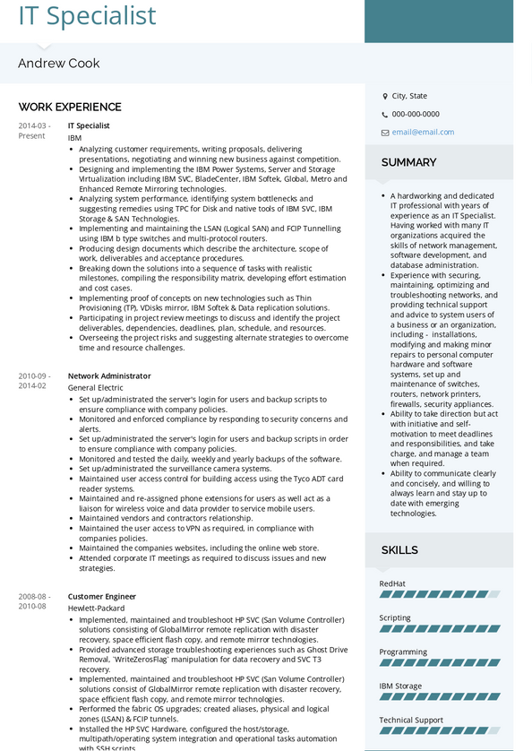 IT Specialist Resume Samples and Templates | VisualCV