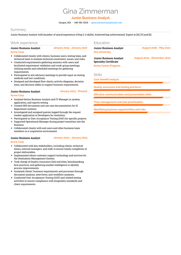 Junior Business Analyst Resume Examples And Templates