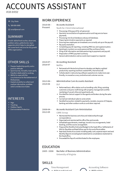 Accounts Assistant Resume Samples and Templates | VisualCV