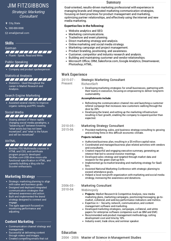 Strategic Marketing Consultant Resume Samples and Templates | VisualCV