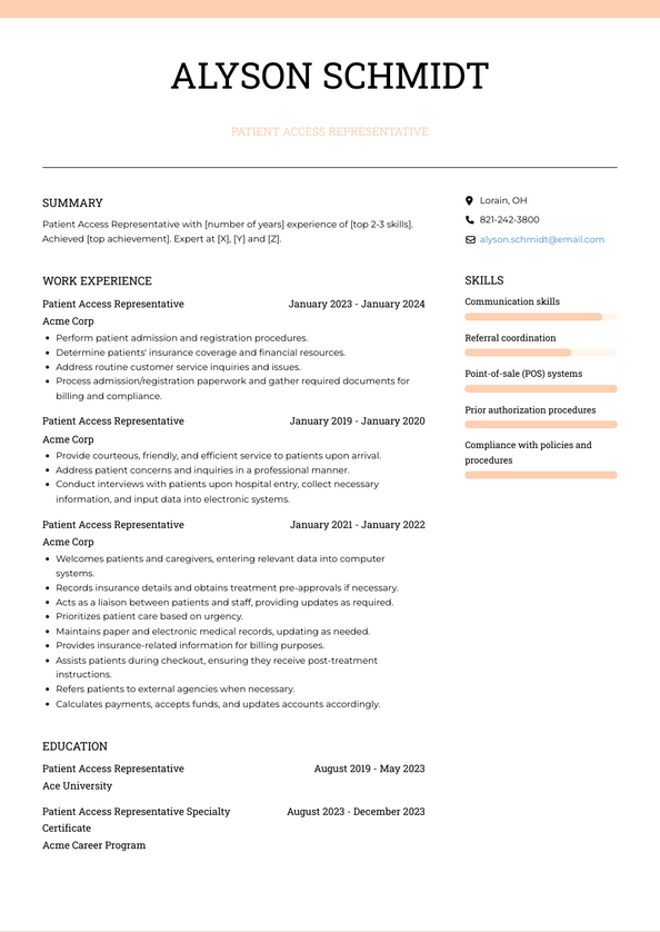 Patient Access Representative Resume Examples and Templates