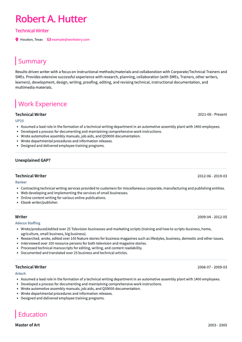 pink color resume template zenith