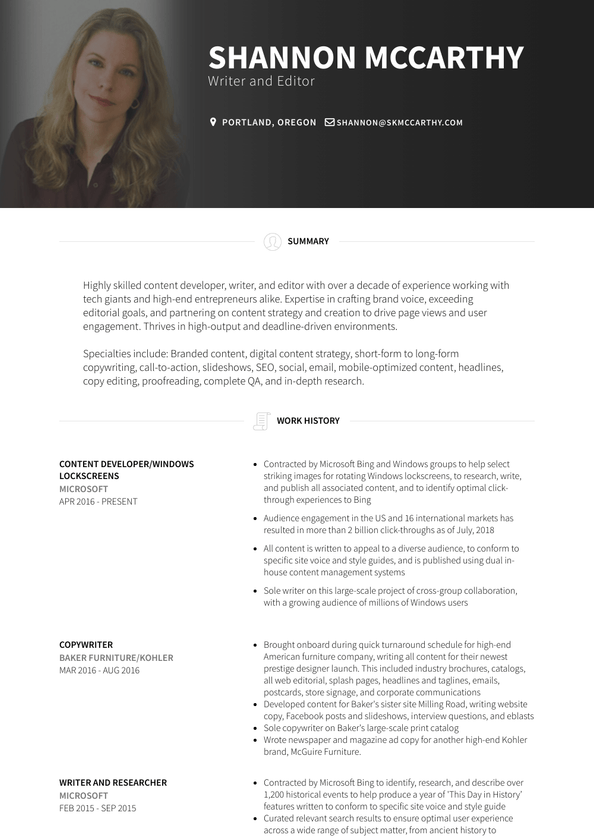 Freelance Copywriter Resume Samples [+ 2 Examples] | VisualCV