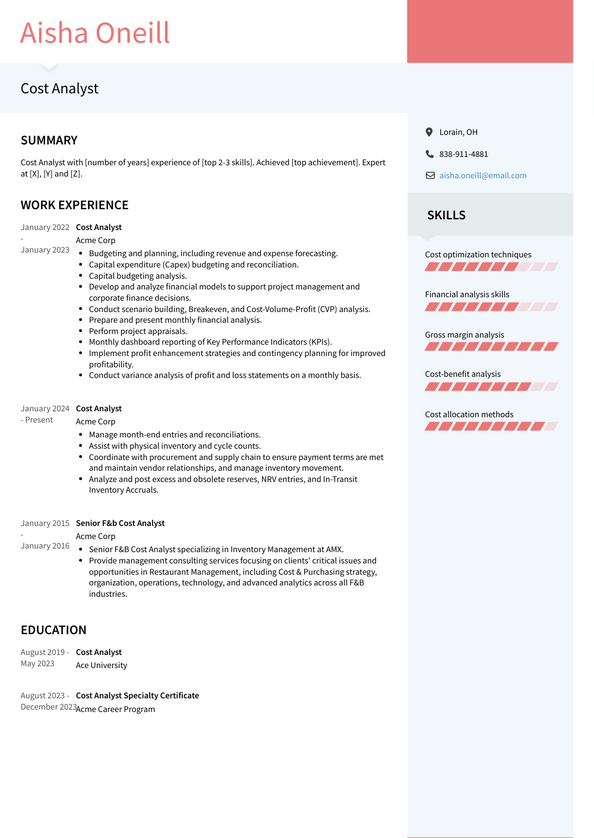 Cost Analyst Resume Examples and Templates