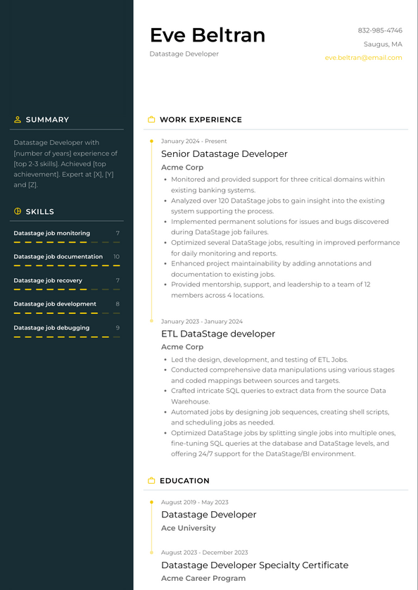 Datastage Developer Resume Examples and Templates