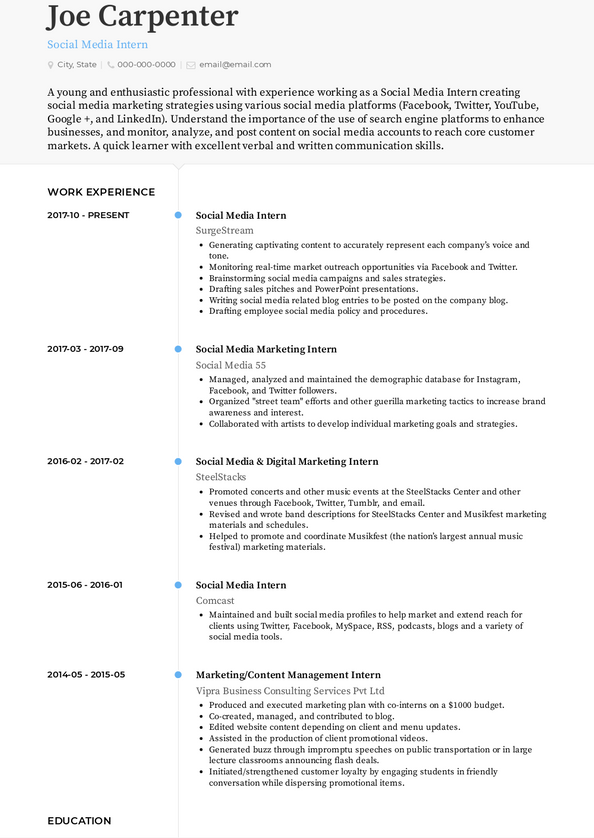 Media Intern Resume Samples and Templates | VisualCV