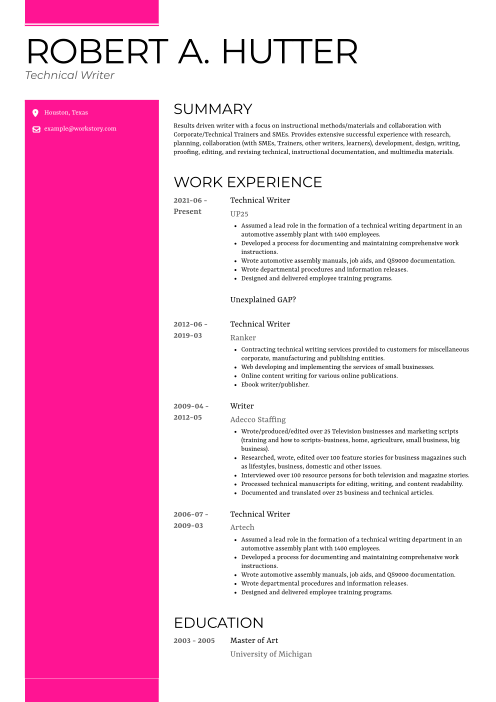 pink color resume template gallant