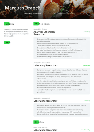 Laboratory Researcher Resume Examples and Templates