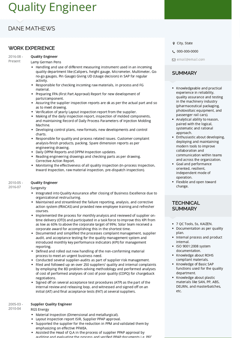 Qa Engineer Resume Template