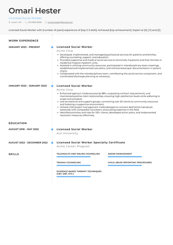 Licensed Social Worker Resume Examples and Templates