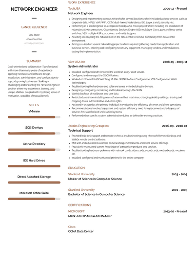 Network Engineer Resume Samples [+ 3 Examples] | VisualCV