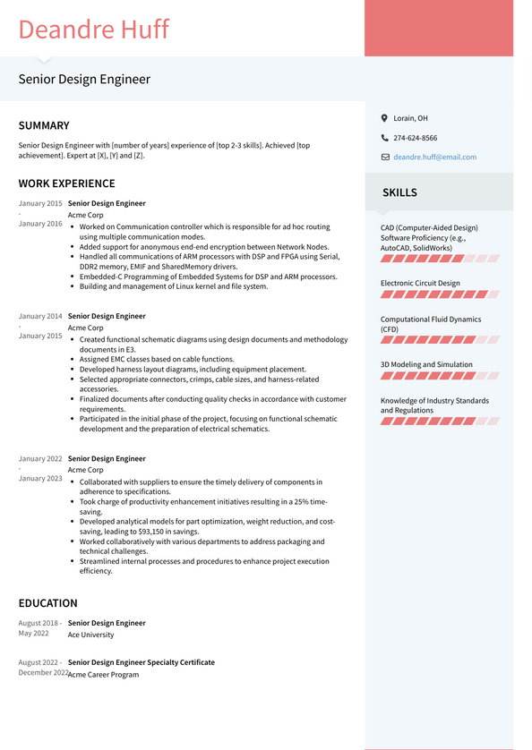 Senior Design Engineer Resume Examples and Templates