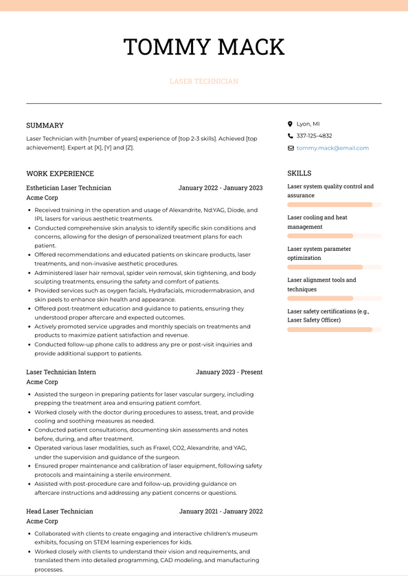 Laser Technician Resume Examples And Templates