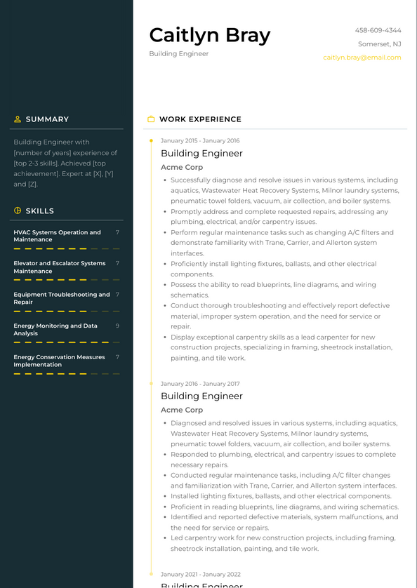 3+ Building Engineer Resume Examples and Templates