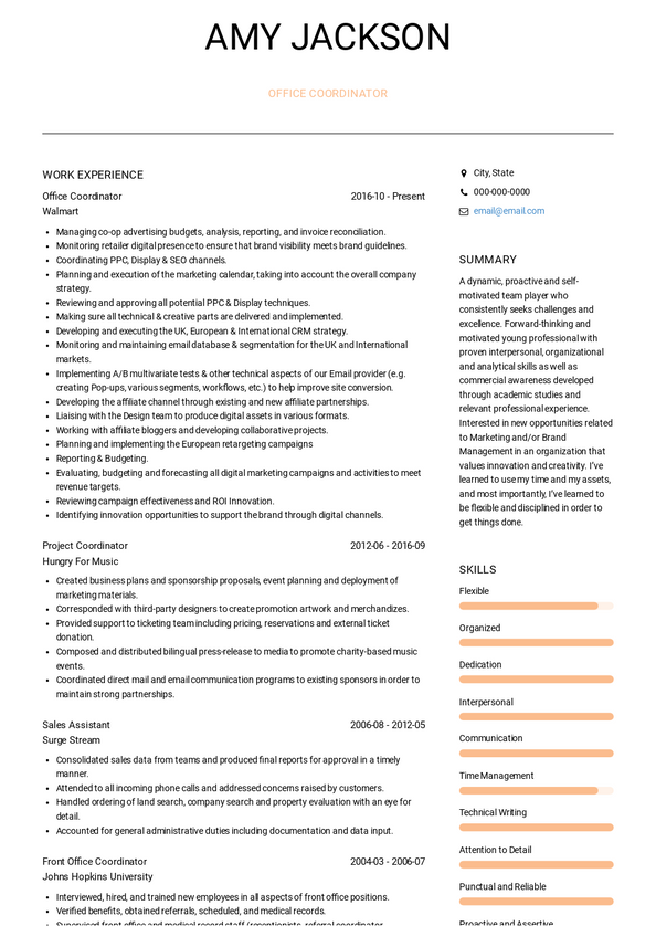 Office Coordinator Resume Samples and Templates | VisualCV