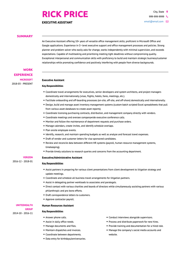 Executive Assistant CV Examples & Templates | VisualCV