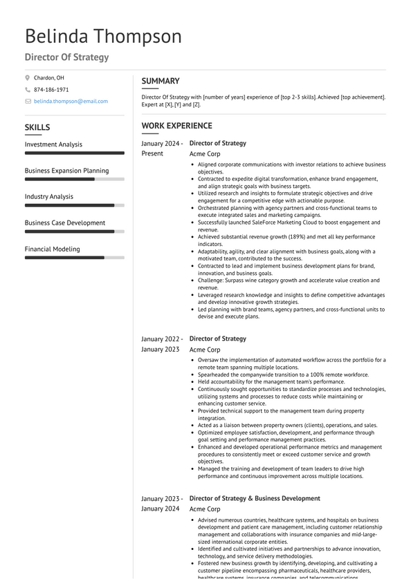 Director Of Strategy Resume Examples and Templates