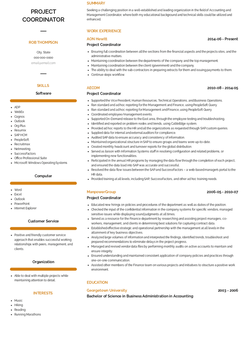 Project Coordinator Resume Samples And Templates VisualCV