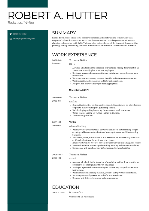 teal resume template gallant