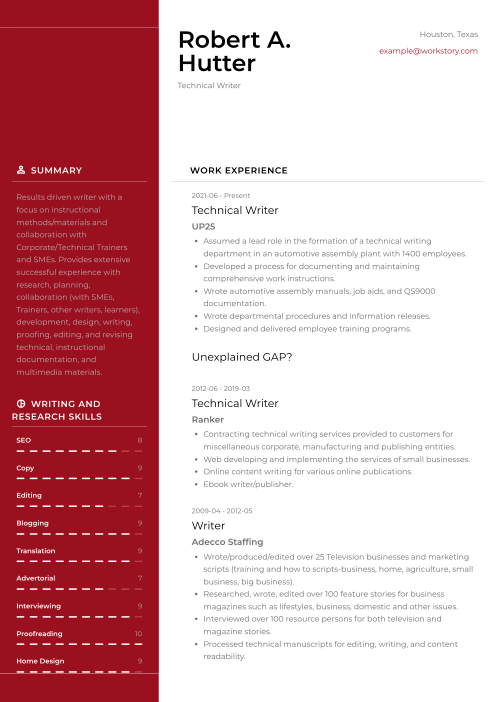 red color resume template denali