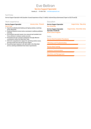 Service Support Specialist Resume Sample and Template