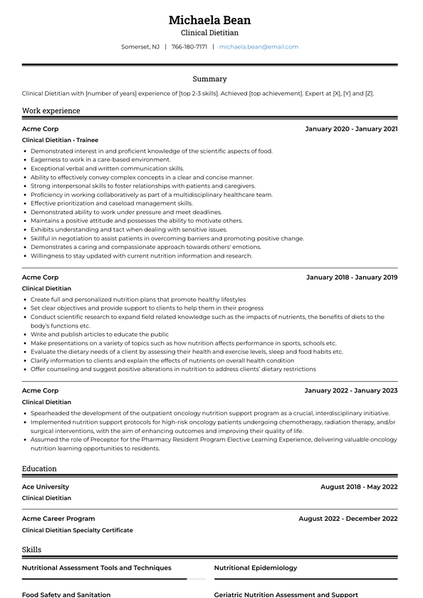 3+ Clinical Dietitian Resume Examples and Templates