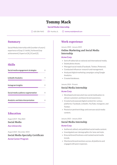 Social Media Internship Resume Examples and Templates