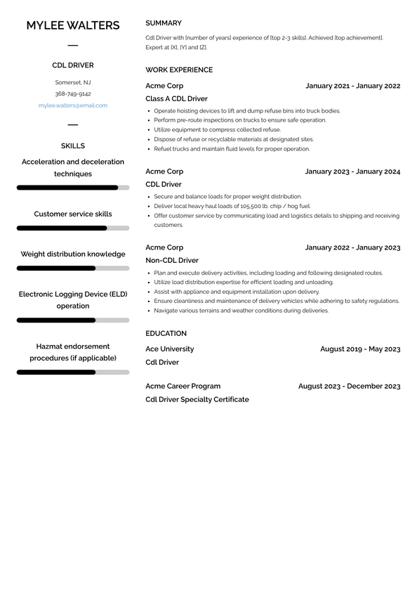 Cdl Driver Resume Examples and Templates