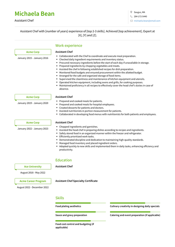 Assistant Chef Resume Examples and Templates