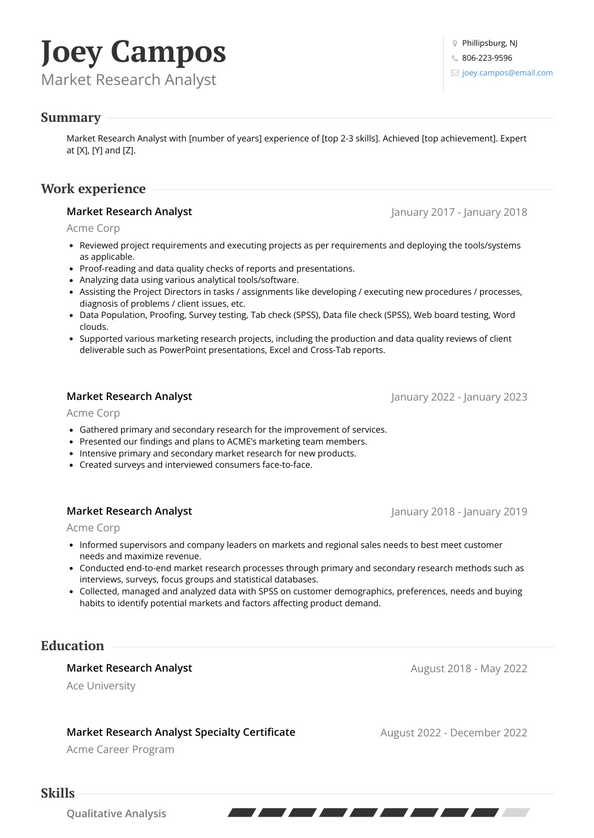 3+ Market Research Analyst Resume Examples and Templates