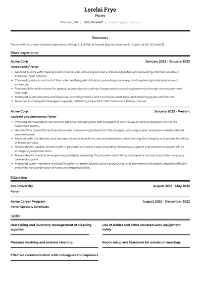 Porter Resume Examples and Templates