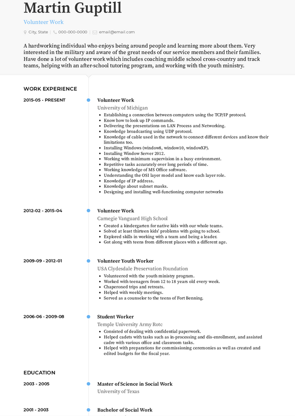 Volunteer Work Resume Samples and Templates | VisualCV