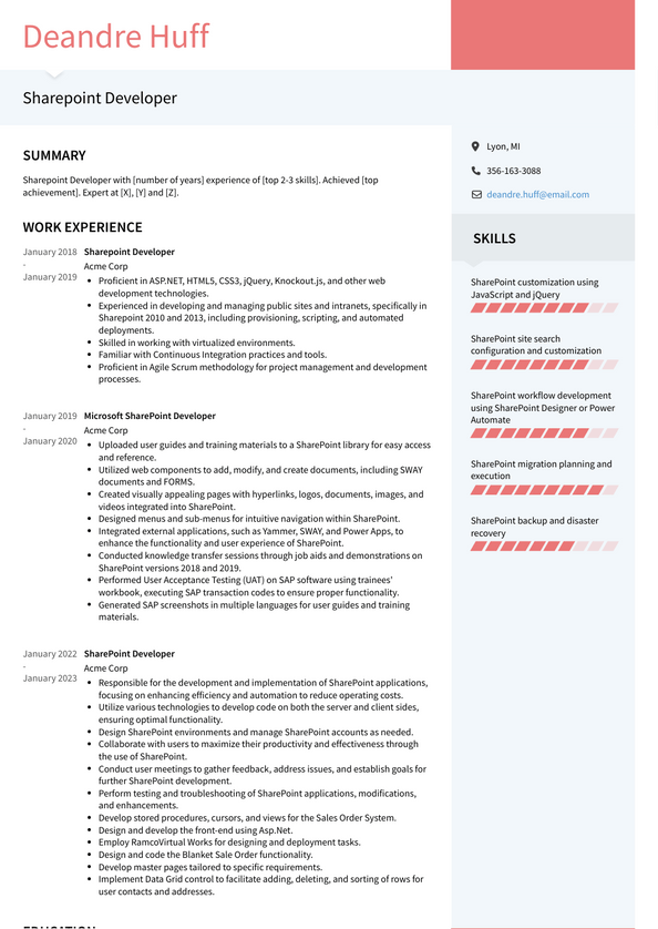 3+ Sharepoint Developer Resume Examples And Templates