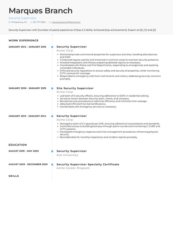 Security Supervisor Resume Examples and Templates