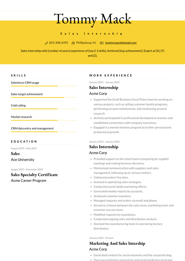 Sales Internship Resume Examples And Templates