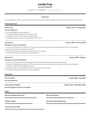 Security Dispatcher Resume Sample and Template