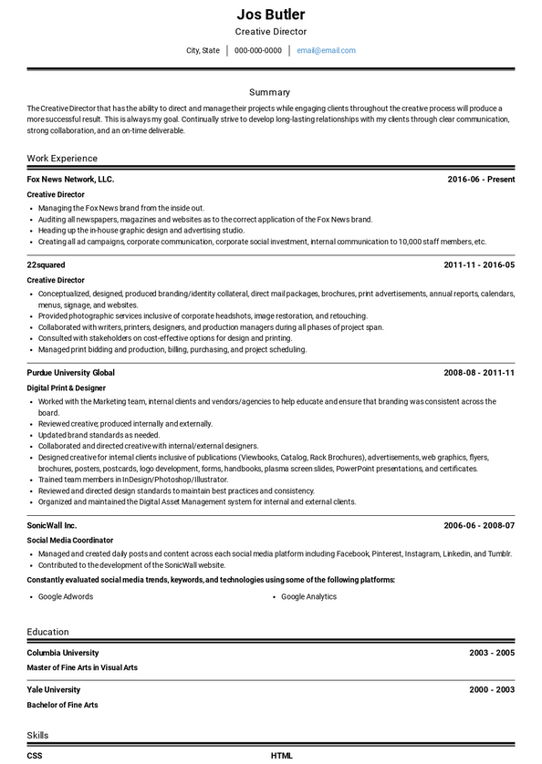 what is a creative director in a resume