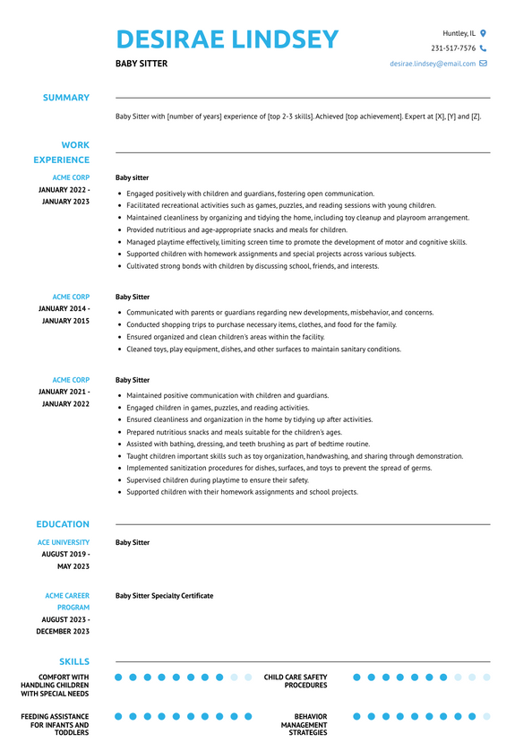 Baby Sitter Resume Examples and Templates