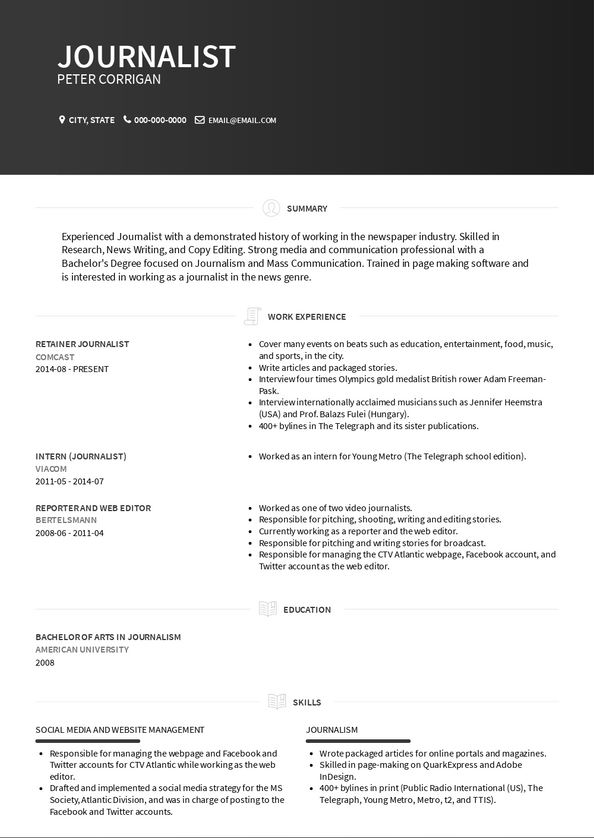 functional resume for journalist